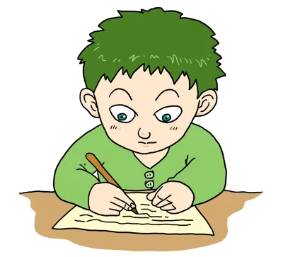 何かを書いている少年